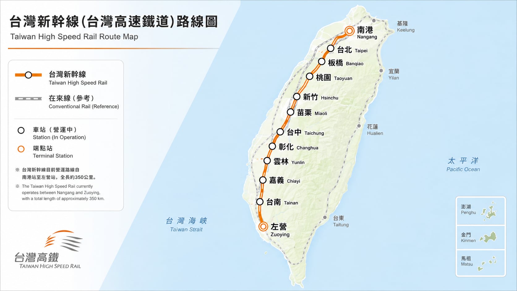 台湾新幹線(台湾高速鉄道)の路線図